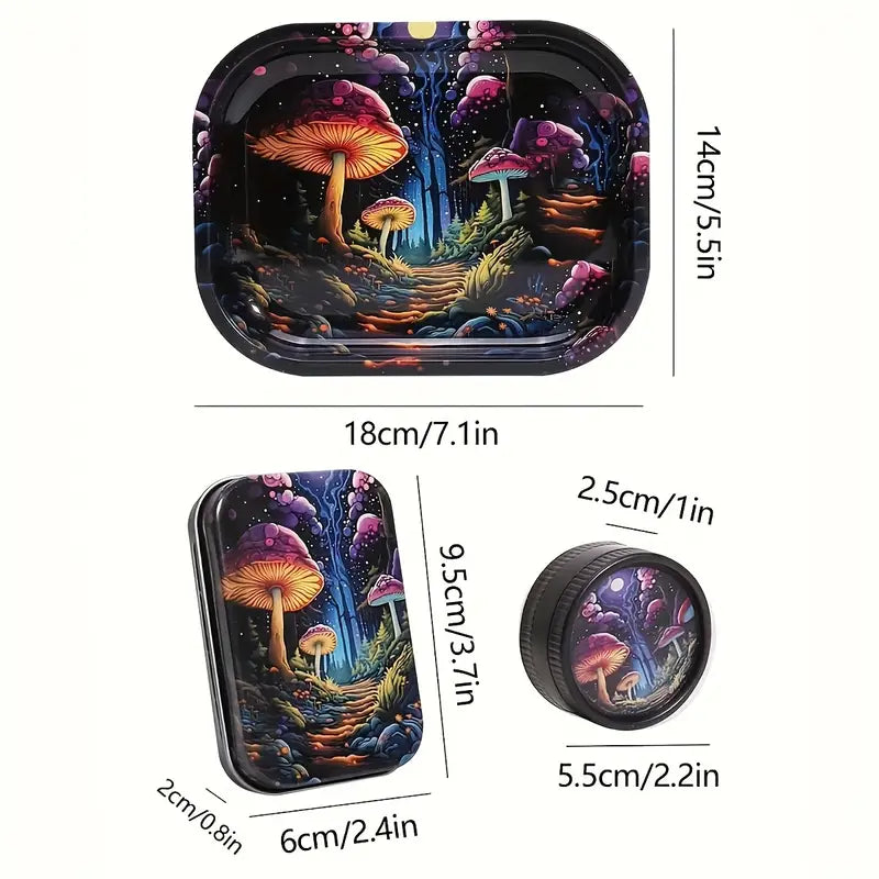 3 Piece - Magical Forest Printed Metal Storage Tray